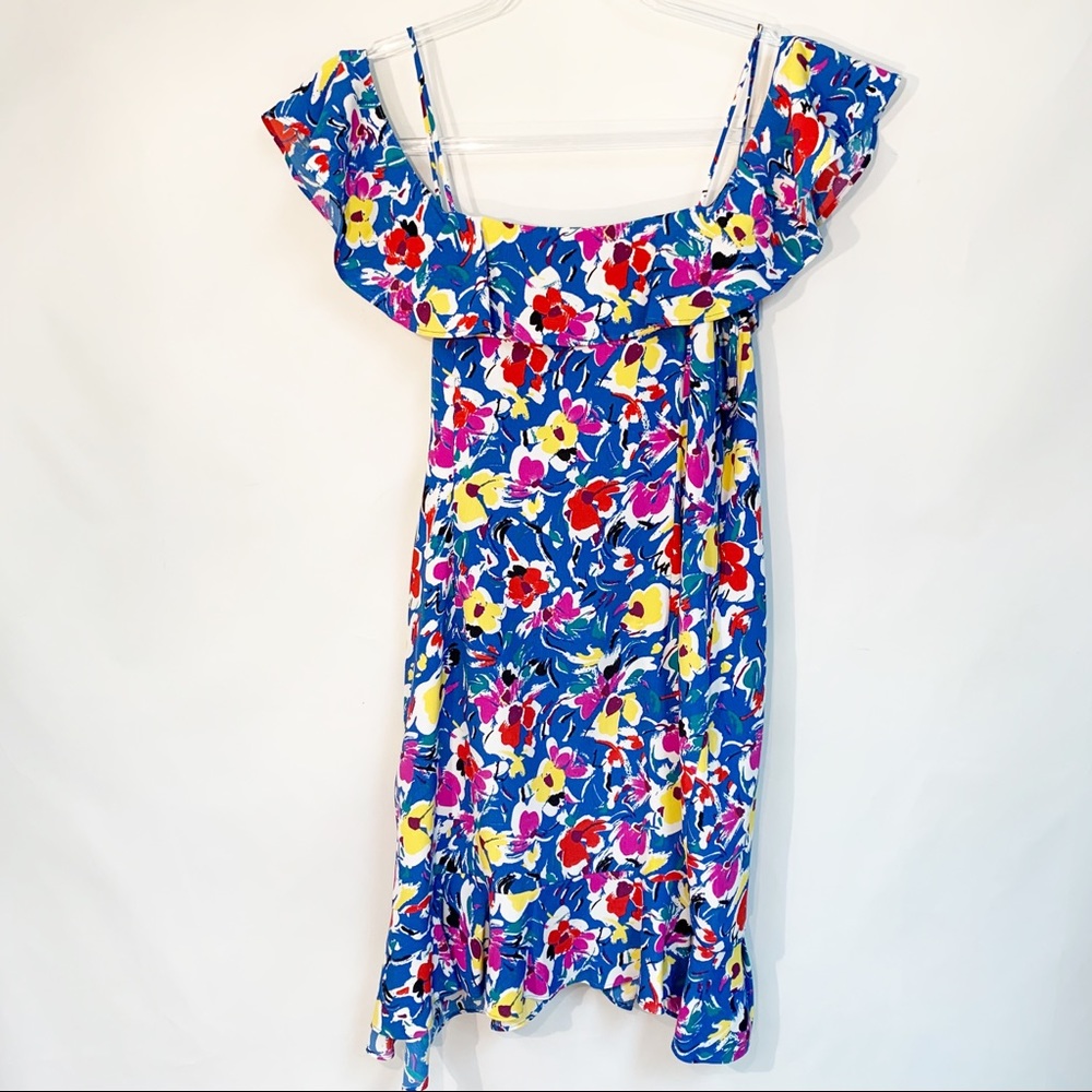 Floral Ruffle Wrap Mini Dress - Blue - Picture 5 of 7